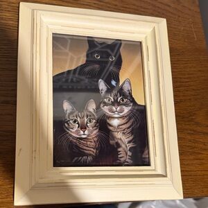 Vintage Art Print with Cats in Cream Frame
